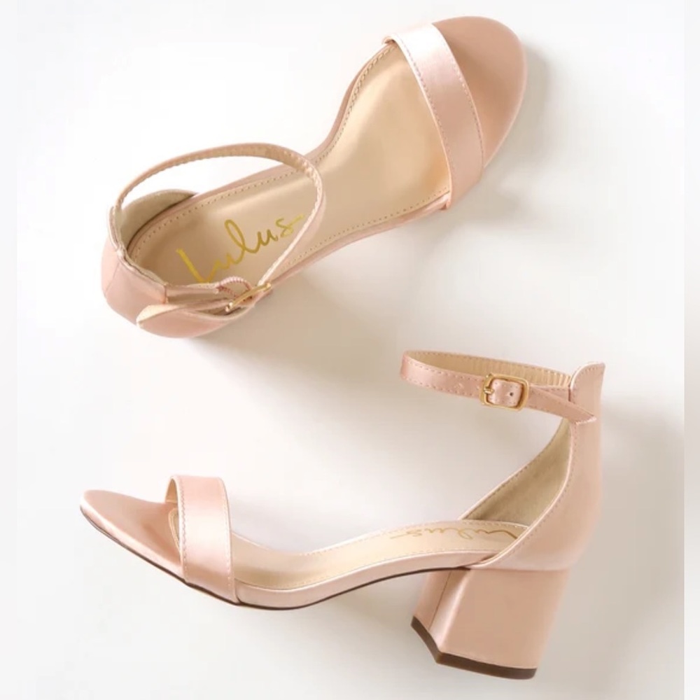 NIB Lulu’s Harper Satin Ankle Strap Heel - Blush Size 7